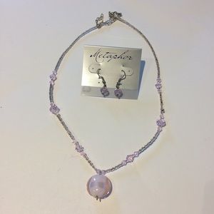 Pink Jewelry Set - Beaded Necklace and Earrings